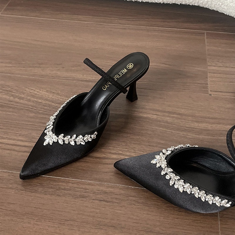 11 女性のためのシープスキンハーフスリッパサマーハイヒールラインストーン子猫のかかとを尖ったつま先の薄かヒールシングルシューズフランスの美しいつま先サンダル 11 女性のためのシープスキンハーフスリッパサマーハイヒールラインストーン子猫のかかとを尖ったつま先の薄かヒールシングルシューズフランスの美しいつま先サンダル