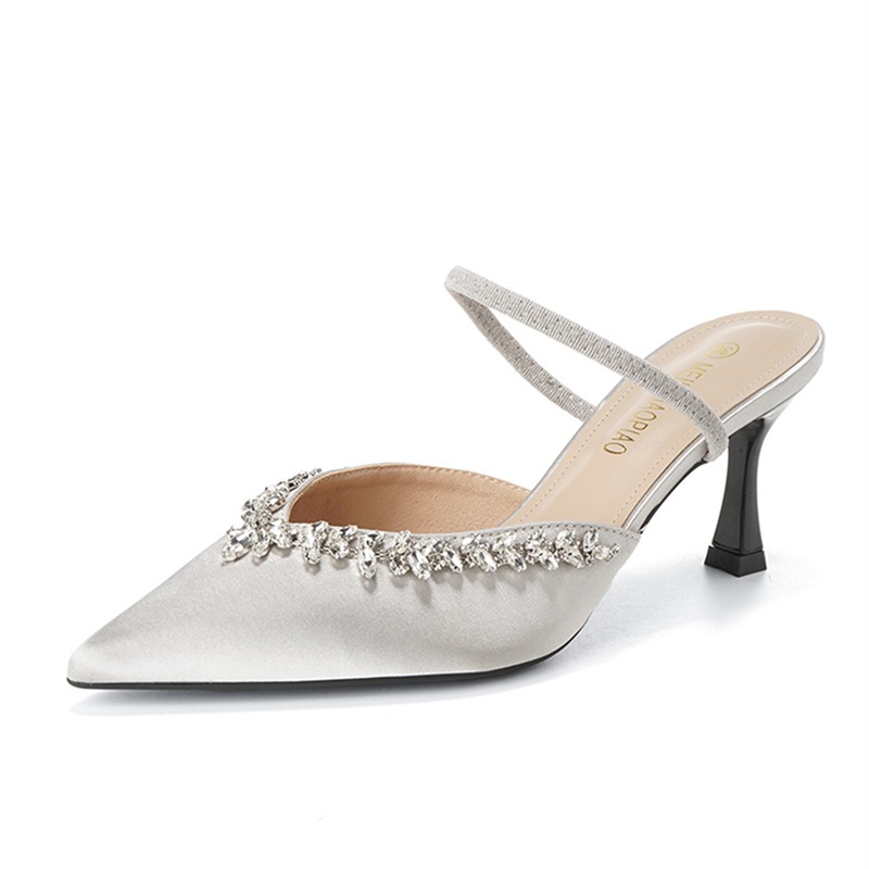 11 女性のためのシープスキンハーフスリッパサマーハイヒールラインストーン子猫のかかとを尖ったつま先の薄かヒールシングルシューズフランスの美しいつま先サンダル 11 女性のためのシープスキンハーフスリッパサマーハイヒールラインストーン子猫のかかとを尖ったつま先の薄かヒールシングルシューズフランスの美しいつま先サンダル