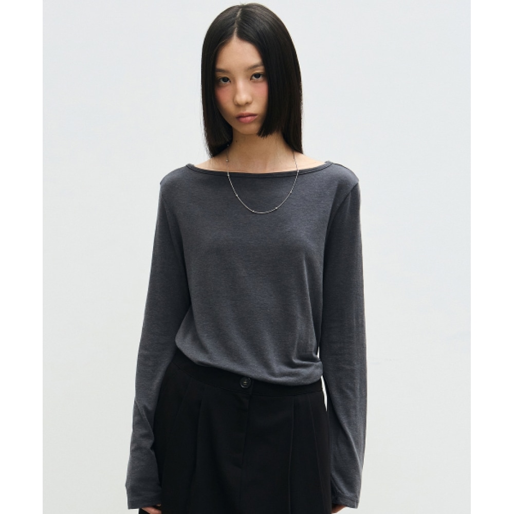 NICK&NICOLE エッセンシャルボートネックトップ_チャコール NICK&NICOLE エッセンシャルボートネックトップ_チャコール