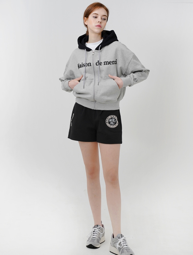 ファビュラスアーカイブ女性用エンボスロゴクロップパーカージップアップメラングレー (FCC1ZP391W)