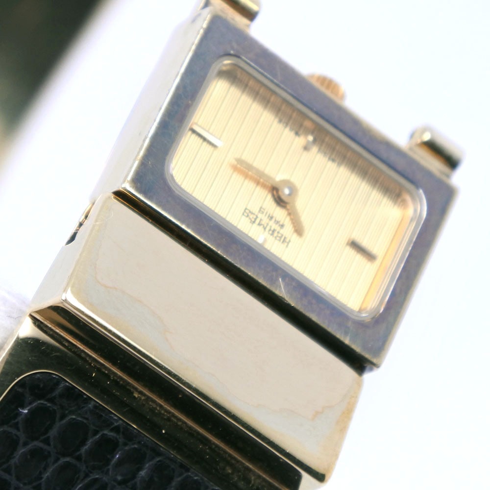 ロケ L01.201 腕時計 金メッキ リザード クオーツ アナログ表示 レディース ゴールド文字盤 中古品