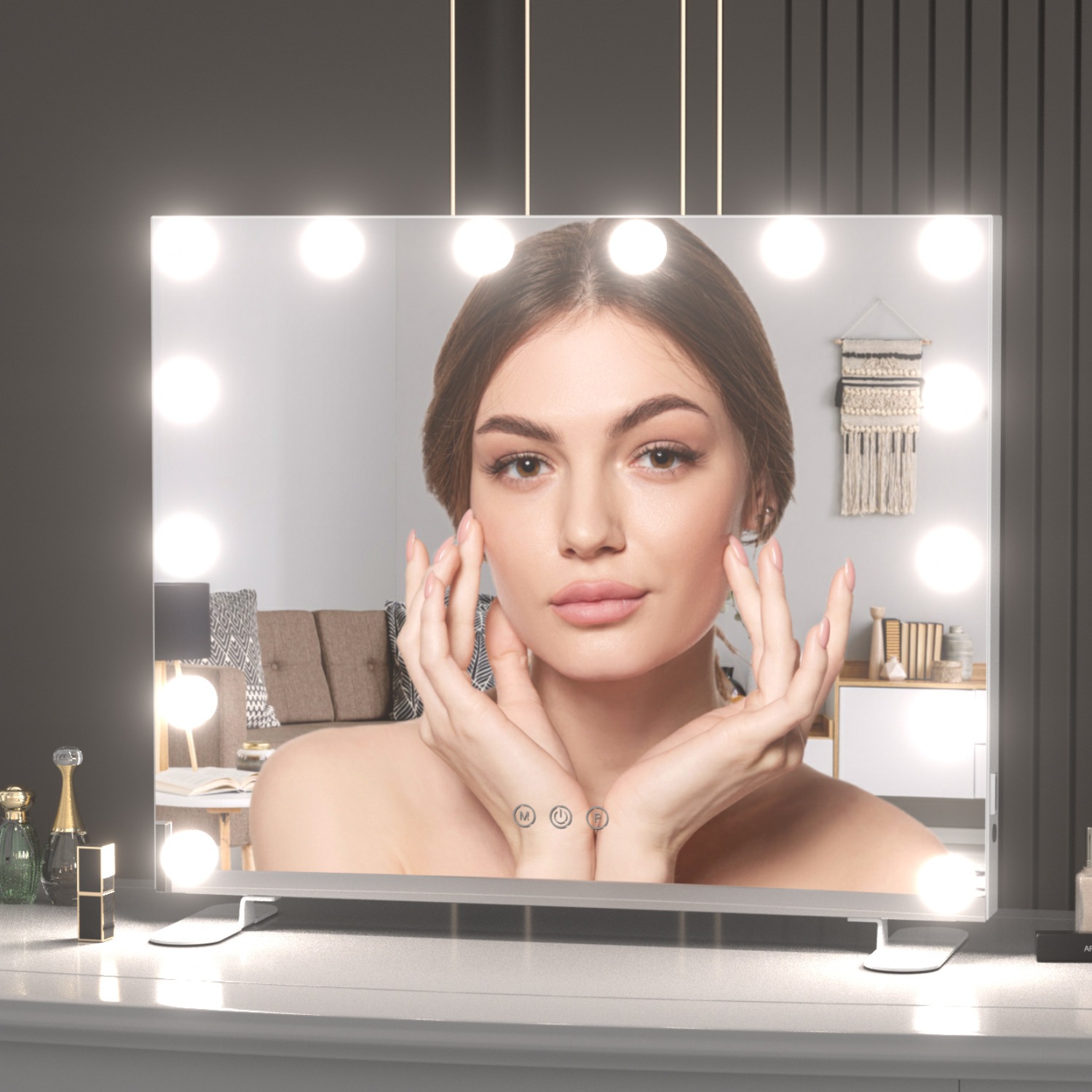 （源流大工場製造）新作デックスデスクトップハリウッド電球ミラー寝室デスクトップledハリウッド化粧ミラーライト付き