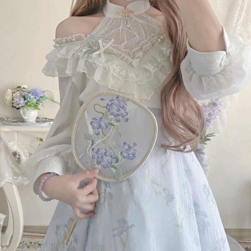 正規品デザイン瑠璃夢lolita紫ロングワンピース露肩気質少女