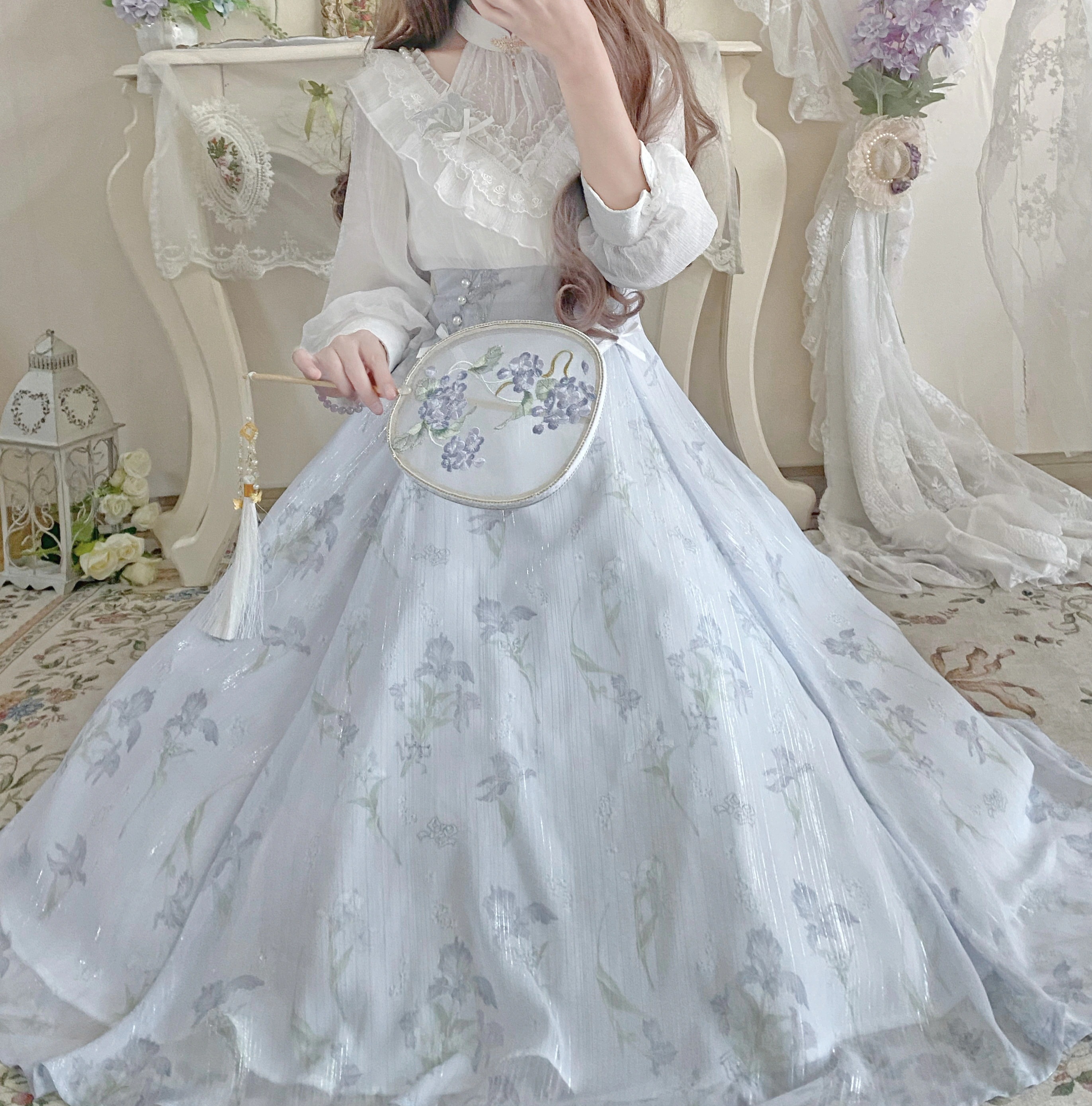 正規品デザイン瑠璃夢lolita紫ロングワンピース露肩気質少女