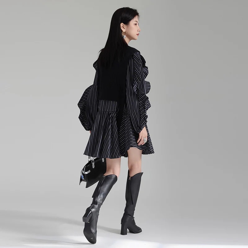 復古フリルゆとりスウィートでワンピース 大きいサイズ ロングシャツ ブラウス ベスト2点セット 復古フリルゆとりスウィートでワンピース 大きいサイズ ロングシャツ ブラウス ベスト2点セット