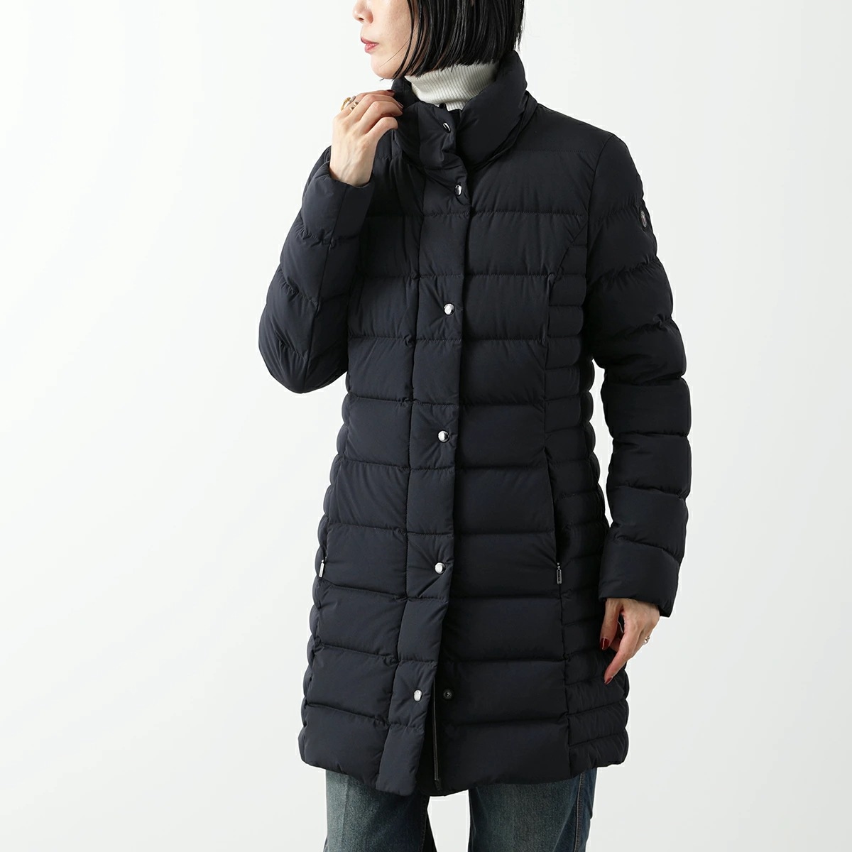 CAPE HORN ケープホーン ダウンコート QUINA クイナ 72574 レディース ダウンジャケット フード付 ロゴ ミドル丈 軽量 500 BLACK