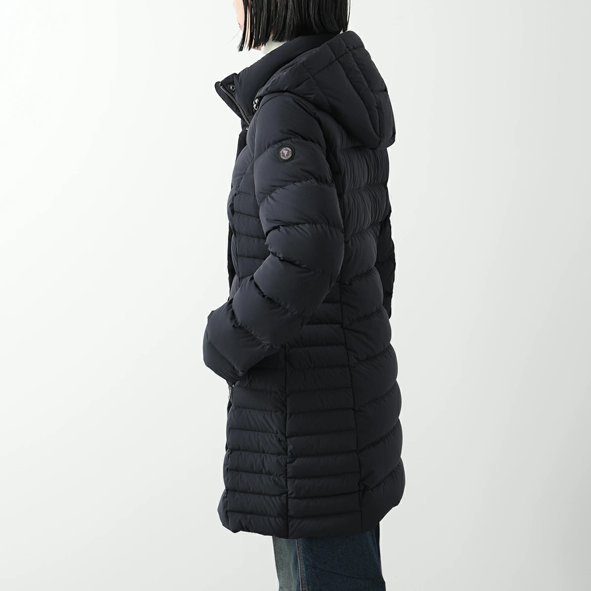 CAPE HORN ケープホーン ダウンコート QUINA クイナ 72574 レディース ダウンジャケット フード付 ロゴ ミドル丈 軽量 500 BLACK