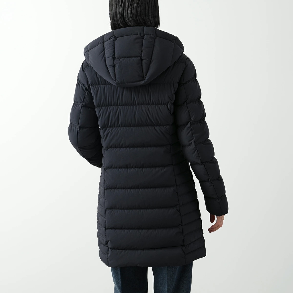 CAPE HORN ケープホーン ダウンコート QUINA クイナ 72574 レディース ダウンジャケット フード付 ロゴ ミドル丈 軽量 500 BLACK