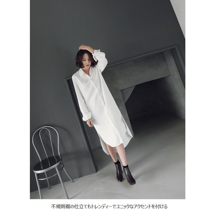 春 夏 シャツワンピ レディース シャツ 白 ロングシャツ 長袖ワンピース 不規則裾 長袖シャツ 気質アップ 重ね着 シャツワンピース ブラウス 春秋