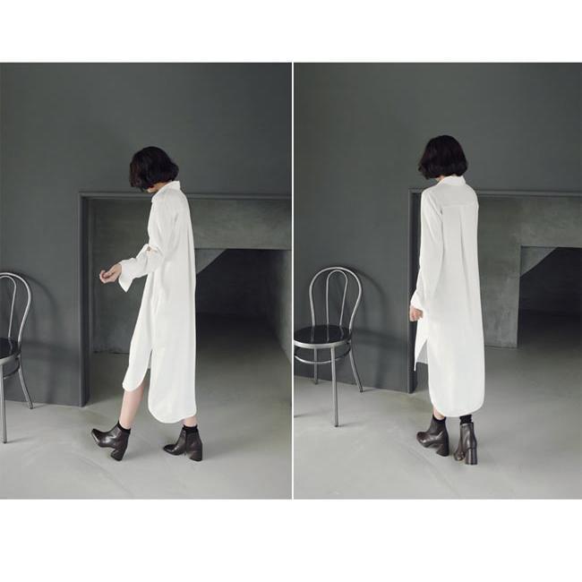 春 夏 シャツワンピ レディース シャツ 白 ロングシャツ 長袖ワンピース 不規則裾 長袖シャツ 気質アップ 重ね着 シャツワンピース ブラウス 春秋