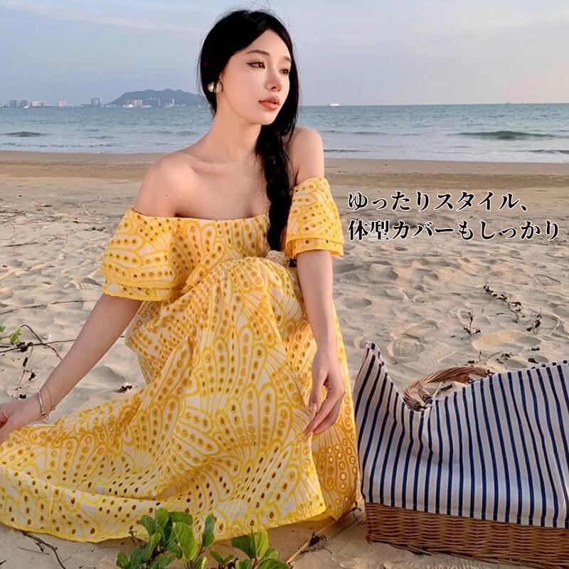 リゾートワンピース 花柄レディース ワンピ ボヘミアン風 ワンピース マキシワンピース リゾートワンピ ロング 旅行 海辺 沖縄 ハワイ ボヘミアン ワンピ花柄ロングスカート 海デートロングワンピー