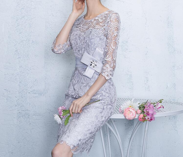 パーティードレス　ワンピース　レース　結婚式　発表会　タイトワンピ　二次会　披露宴　膝丈　袖あり