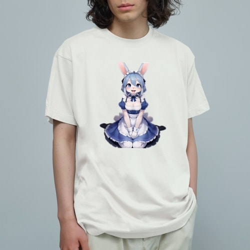【文字入れ可能受注生産】ウサギの女の子　メイド　ケモナー　おかりなさい オーガニックコットンTシャツ