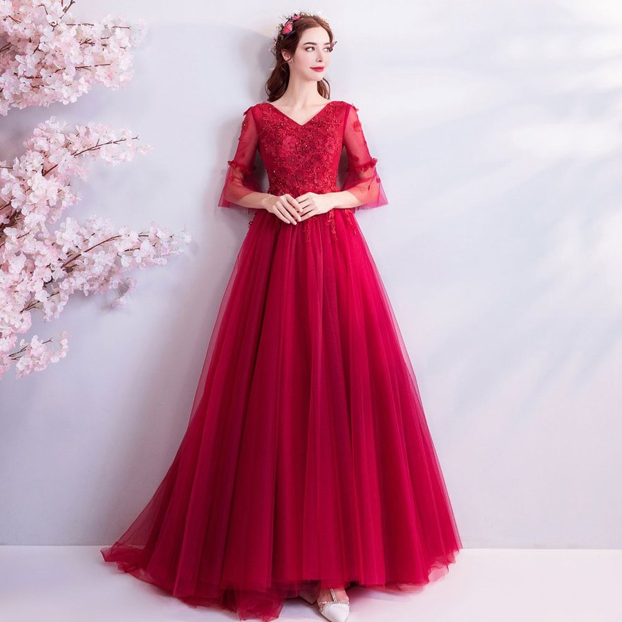 カラードレス 赤 ロングドレス 演奏会 安い イブニングドレス 結婚式 パーティー 花嫁 フォーマルドレス 二次会 披露宴 aラインドレス 大きいサイズ