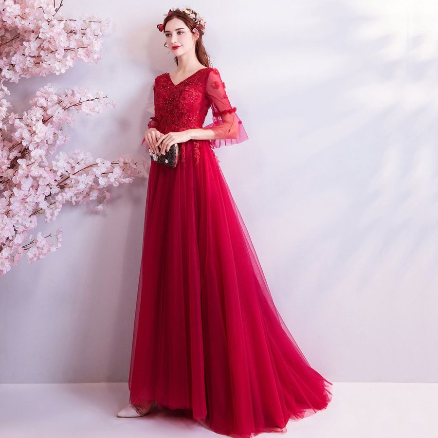 カラードレス 赤 ロングドレス 演奏会 安い イブニングドレス 結婚式 パーティー 花嫁 フォーマルドレス 二次会 披露宴 aラインドレス 大きいサイズ
