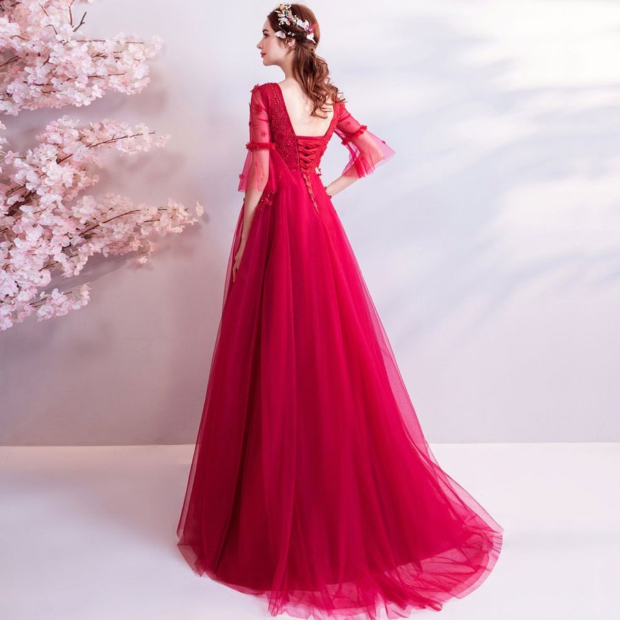 カラードレス 赤 ロングドレス 演奏会 安い イブニングドレス 結婚式 パーティー 花嫁 フォーマルドレス 二次会 披露宴 aラインドレス 大きいサイズ