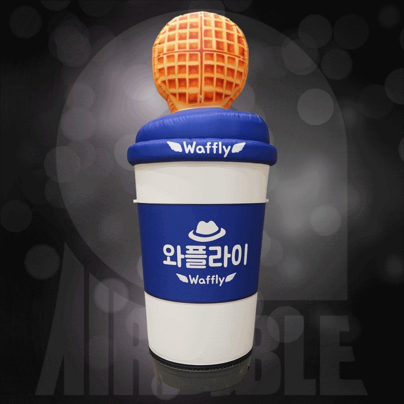 [丸いワッフル] カフェ エアー看板 立体看板 膨らむ看板 店舗看板 目立つ看板 大型看板