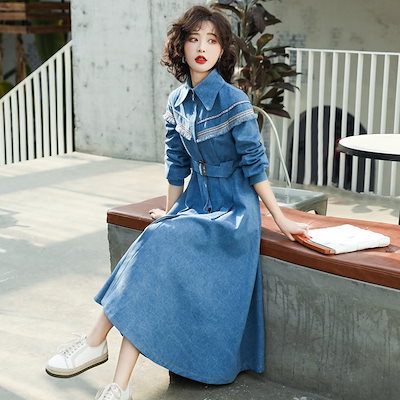 格安超歓迎 春秋シャツワンピースレディース長袖スリム : レディース服 特価大人気