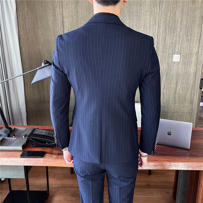 美品　スーツ スリーピース セットアップ　1ボタン　ビジネス　ネイビー　XL スリーピース スーツ メンズ ビジネススーツ チェック 1つボタン