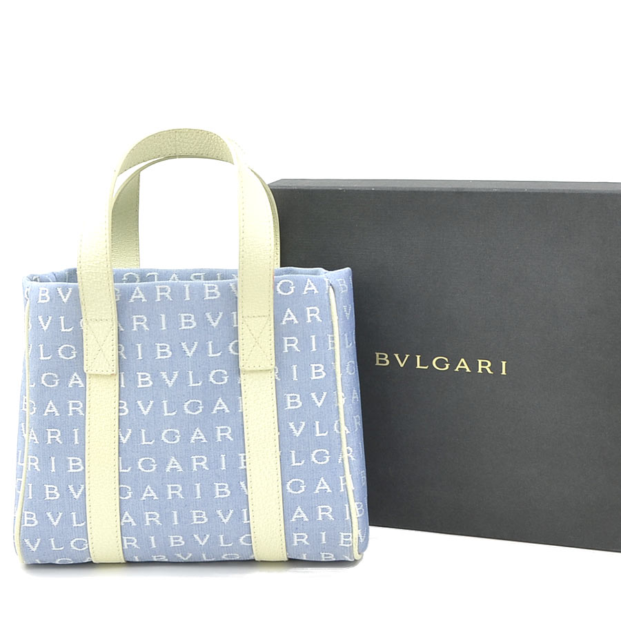 ブルガリ BVLGARI ハンドバッグ キャンバス/レザー アイボリー×ブルー レディース 56241j ブルガリ BVLGARI ハンドバッグ キャンバス/レザー アイボリー×ブルー レディース 56241j