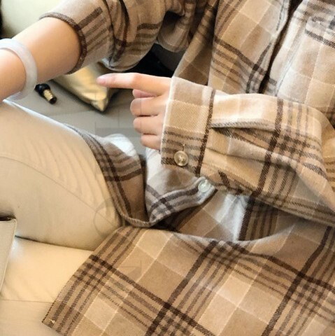 Qoo10] チェック柄シャツ ブラウン ブルー ピン