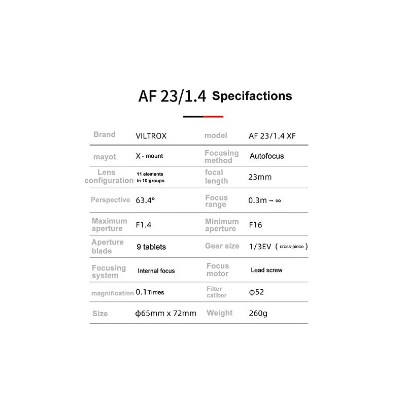 23mm F1.4 Xマウントオートフォーカスレンズ Fuji用 ステッピングモーター 10群11枚