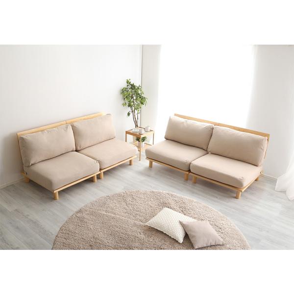 ソファ 2人掛け 二人掛け おしゃれ 北欧 ナチュラル カントリー カフェ風 シンプル 脚付き 天然木製 肘なし ローソファ 2人用 セパレート 分割 ポケットコイル
