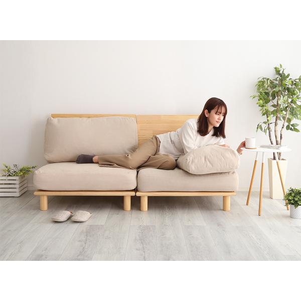 ソファ 2人掛け 二人掛け おしゃれ 北欧 ナチュラル カントリー カフェ風 シンプル 脚付き 天然木製 肘なし ローソファ 2人用 セパレート 分割 ポケットコイル