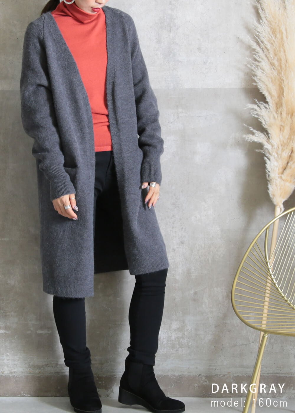 カーディガン ロングニット レディース 膝丈 ロング丈 ミモレ丈 秋冬 ロングカーディガン ロング ニット カーデ ニットカーディガン 防寒 対策 暖かい ポケット付き ボタンなし ネイビー レッド