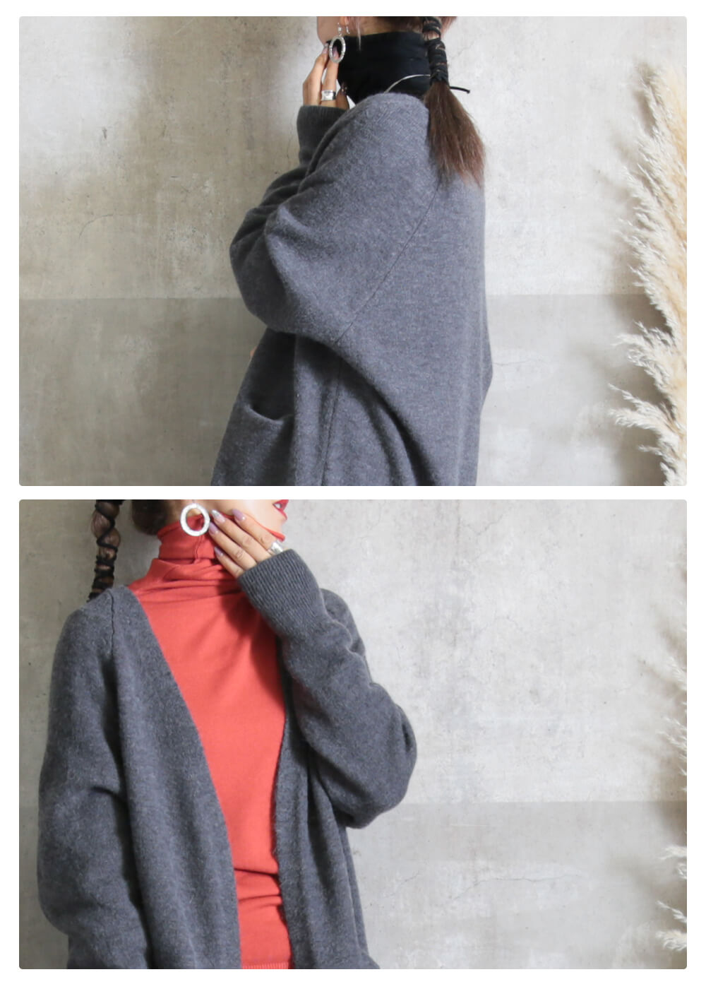 カーディガン ロングニット レディース 膝丈 ロング丈 ミモレ丈 秋冬 ロングカーディガン ロング ニット カーデ ニットカーディガン 防寒 対策 暖かい ポケット付き ボタンなし ネイビー レッド