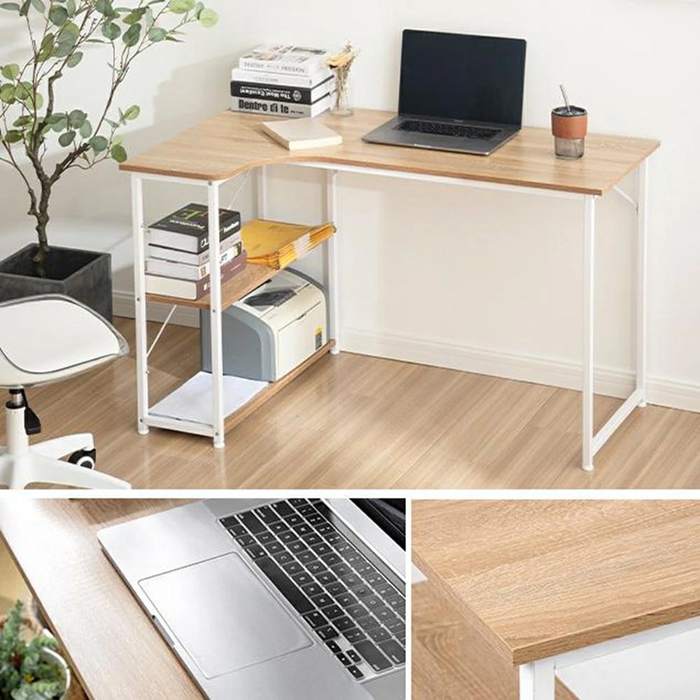 早割価格パソコンデスク l字 デスク L字 120cm 2段シェルフ付 l字型 木製 収納付 座デスク ミシン台 シェルフ付きデスク ラック付き デスク付き