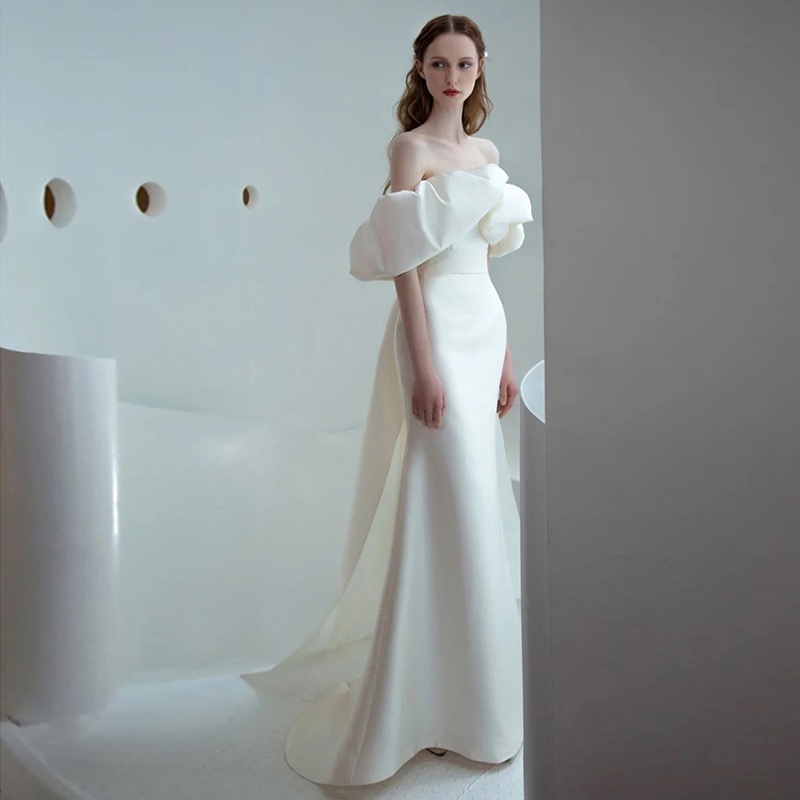 韓国新作追加!!! 結婚式 サテン シンプル ワンショルダー フィッシュテールスカート ドレス ドレス ワンピース ウエディングドレス 花嫁 披露宴 二次会 謝恩会 発表会 演奏会 女子会 韓国新作追加!!! 結婚式 サテン シンプル ワンショルダー フィッシュテールスカート ドレス ドレス ワンピース ウエディングドレス 花嫁 披露宴 二次会 謝恩会 発表会 演奏会 女子会