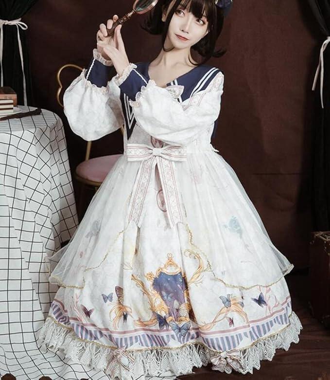 ロリータワンピース 長袖 洋服 コスプレ ガールズ Lolita ロリータ服 ゴシック リボン レース刺繍 ゴスロリ ファション お嬢様 超キュート イベント 宮廷風 姫系 大きいサイズ お人形 蝶
