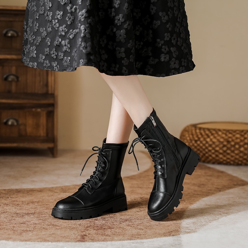 英倫秋冬マーチンブーツレディース本革ナイトブーツ快適百合厚底ベルトショートブーツ