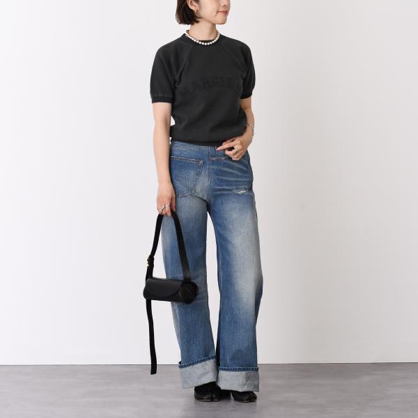 トップス ショートスリーブ スウェットシャツ S51GU0136 M25016 レディース ブラック コットン ロゴ 刺繍 クルーネック 半袖 トップス ショートスリーブ スウェットシャツ S51GU0136 M25016 レディース ブラック コットン ロゴ 刺繍 クルーネック 半袖