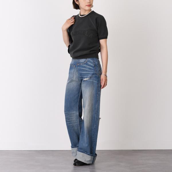 トップス ショートスリーブ スウェットシャツ S51GU0136 M25016 レディース ブラック コットン ロゴ 刺繍 クルーネック 半袖 トップス ショートスリーブ スウェットシャツ S51GU0136 M25016 レディース ブラック コットン ロゴ 刺繍 クルーネック 半袖