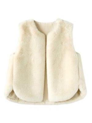 アウター ベスト コート 上着 ミディアム丈 袖なし ノースリーブ ラウンドネック 襟なし セミフレア もこもこ ふわふわ 前開き ボア かわいい 大人可愛い きれいめ カジュアル 大人 上品