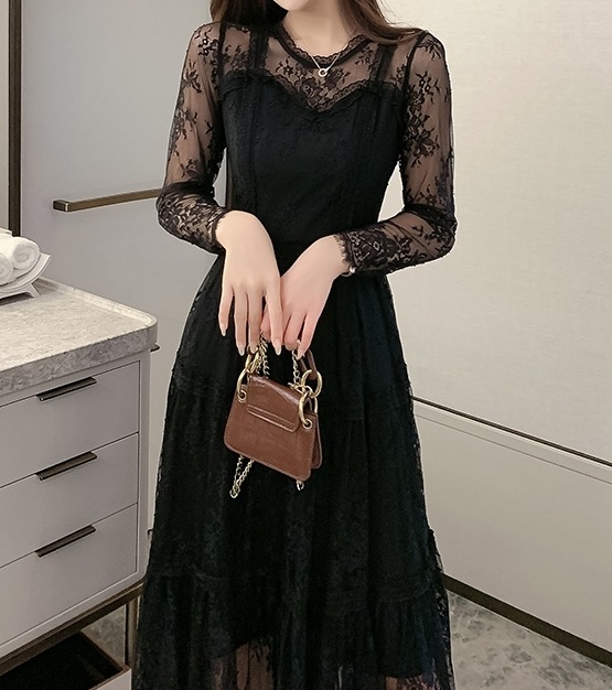 レディース ドレス ドレス パーティードレス ブラックドレス パーティー 結婚式 二次会 披露宴 フォーマル ミモレ 長袖 ラウンドネック フレア Aライン レース 刺繍 レディース ドレス ドレス パーティードレス ブラックドレス パーティー 結婚式 二次会 披露宴 フォーマル ミモレ 長袖 ラウンドネック フレア Aライン レース 刺繍