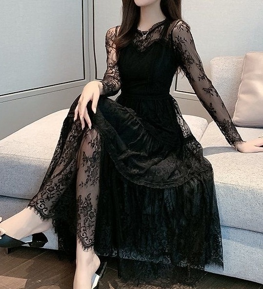 レディース ドレス ドレス パーティードレス ブラックドレス パーティー 結婚式 二次会 披露宴 フォーマル ミモレ 長袖 ラウンドネック フレア Aライン レース 刺繍 レディース ドレス ドレス パーティードレス ブラックドレス パーティー 結婚式 二次会 披露宴 フォーマル ミモレ 長袖 ラウンドネック フレア Aライン レース 刺繍