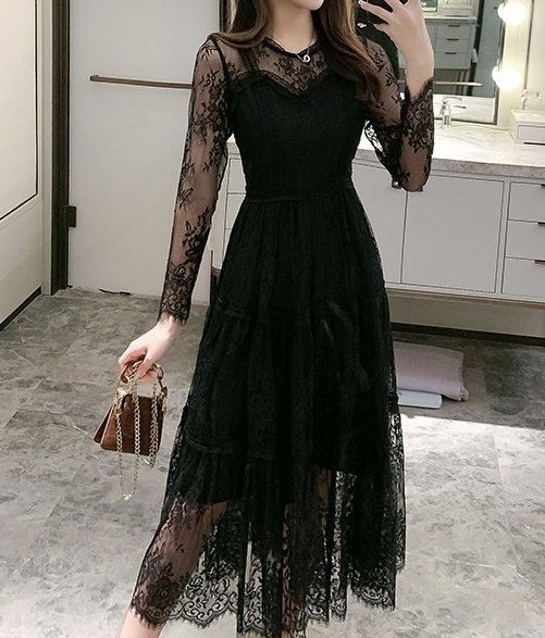 レディース ドレス ドレス パーティードレス ブラックドレス パーティー 結婚式 二次会 披露宴 フォーマル ミモレ 長袖 ラウンドネック フレア Aライン レース 刺繍 レディース ドレス ドレス パーティードレス ブラックドレス パーティー 結婚式 二次会 披露宴 フォーマル ミモレ 長袖 ラウンドネック フレア Aライン レース 刺繍