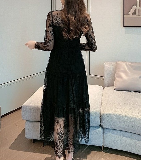 レディース ドレス ドレス パーティードレス ブラックドレス パーティー 結婚式 二次会 披露宴 フォーマル ミモレ 長袖 ラウンドネック フレア Aライン レース 刺繍 レディース ドレス ドレス パーティードレス ブラックドレス パーティー 結婚式 二次会 披露宴 フォーマル ミモレ 長袖 ラウンドネック フレア Aライン レース 刺繍