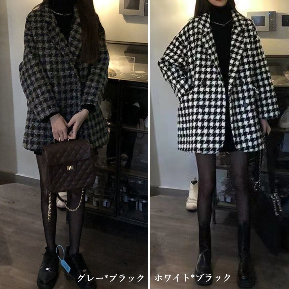 国内即納 千鳥格子柄 ジャケット 中綿コート 秋冬