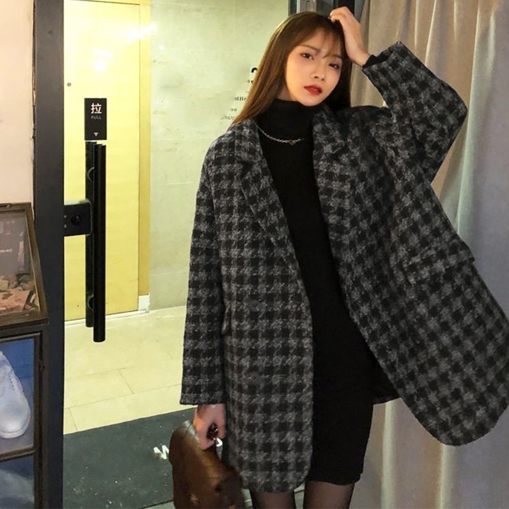 国内即納 千鳥格子柄 ジャケット 中綿コート 秋冬