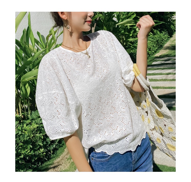 トップス シャツ ブラウス レディース 春 夏 きれいめ 半袖 五分袖 パフスリーブ ラウンドネック レース スカラップ ホワイト S M L かわいい 大人可愛い シンプル カジュアル 大人 上品 トップス シャツ ブラウス レディース 春 夏 きれいめ 半袖 五分袖 パフスリーブ ラウンドネック レース スカラップ ホワイト S M L かわいい 大人可愛い シンプル カジュアル 大人 上品