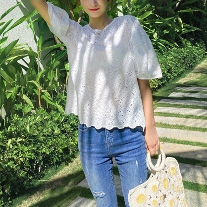 トップス シャツ ブラウス レディース 春 夏 きれいめ 半袖 五分袖 パフスリーブ ラウンドネック レース スカラップ ホワイト S M L かわいい 大人可愛い シンプル カジュアル 大人 上品 トップス シャツ ブラウス レディース 春 夏 きれいめ 半袖 五分袖 パフスリーブ ラウンドネック レース スカラップ ホワイト S M L かわいい 大人可愛い シンプル カジュアル 大人 上品