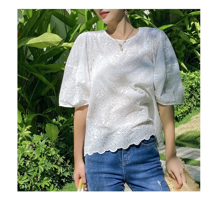 トップス シャツ ブラウス レディース 春 夏 きれいめ 半袖 五分袖 パフスリーブ ラウンドネック レース スカラップ ホワイト S M L かわいい 大人可愛い シンプル カジュアル 大人 上品 トップス シャツ ブラウス レディース 春 夏 きれいめ 半袖 五分袖 パフスリーブ ラウンドネック レース スカラップ ホワイト S M L かわいい 大人可愛い シンプル カジュアル 大人 上品