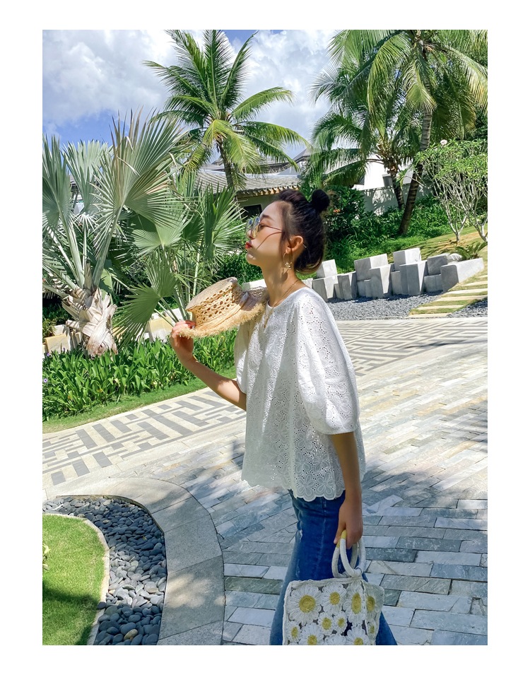 トップス シャツ ブラウス レディース 春 夏 きれいめ 半袖 五分袖 パフスリーブ ラウンドネック レース スカラップ ホワイト S M L かわいい 大人可愛い シンプル カジュアル 大人 上品 トップス シャツ ブラウス レディース 春 夏 きれいめ 半袖 五分袖 パフスリーブ ラウンドネック レース スカラップ ホワイト S M L かわいい 大人可愛い シンプル カジュアル 大人 上品