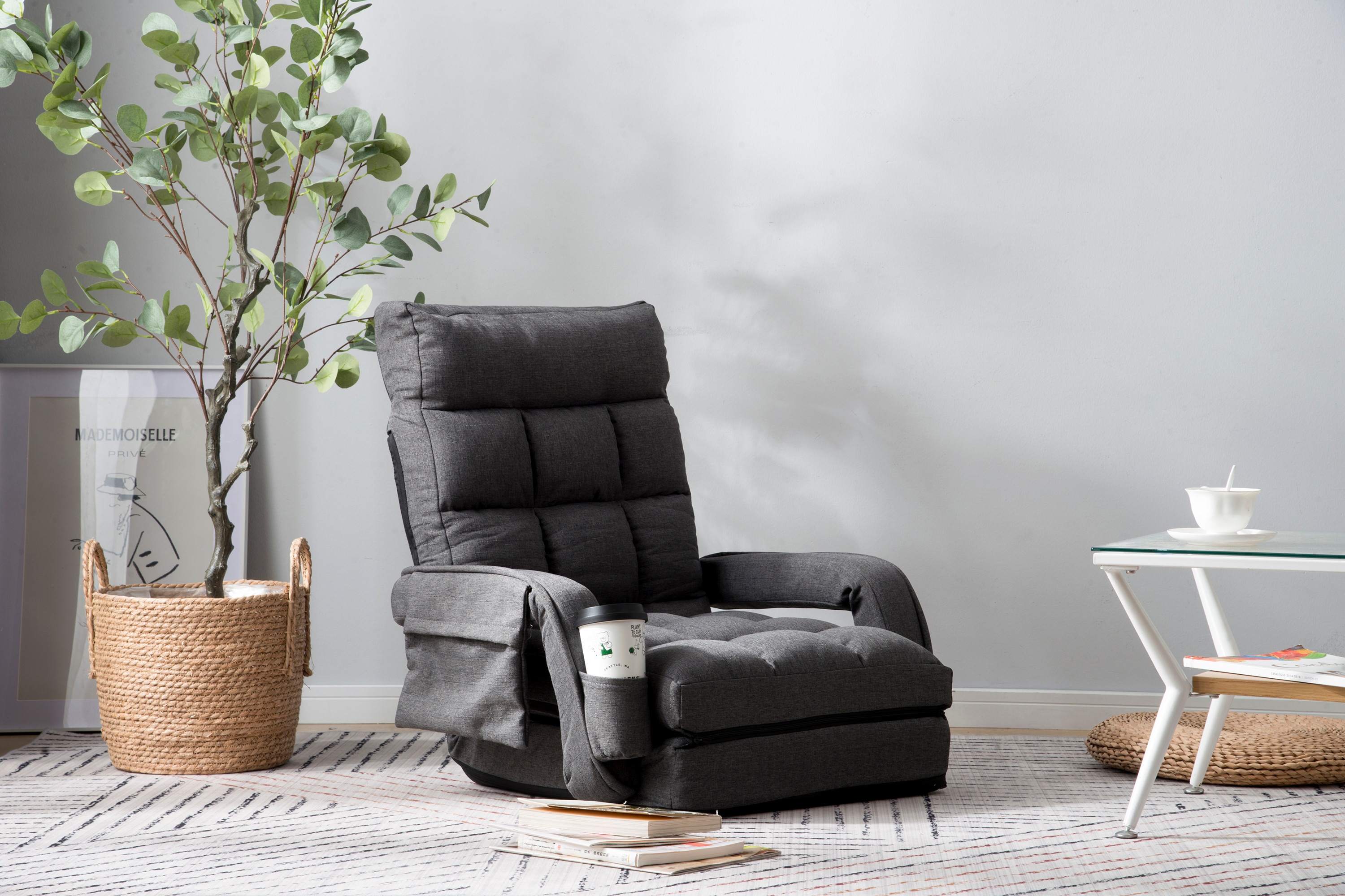 座椅子 リクライニング 14段ギア リクライニングチェアー ファブリック 座イス おしゃれ 椅子 チェアー いす イス コンパクト【ダークグレー】 座椅子 リクライニング 14段ギア リクライニングチェアー ファブリック 座イス おしゃれ 椅子 チェアー いす イス コンパクト【ダークグレー】