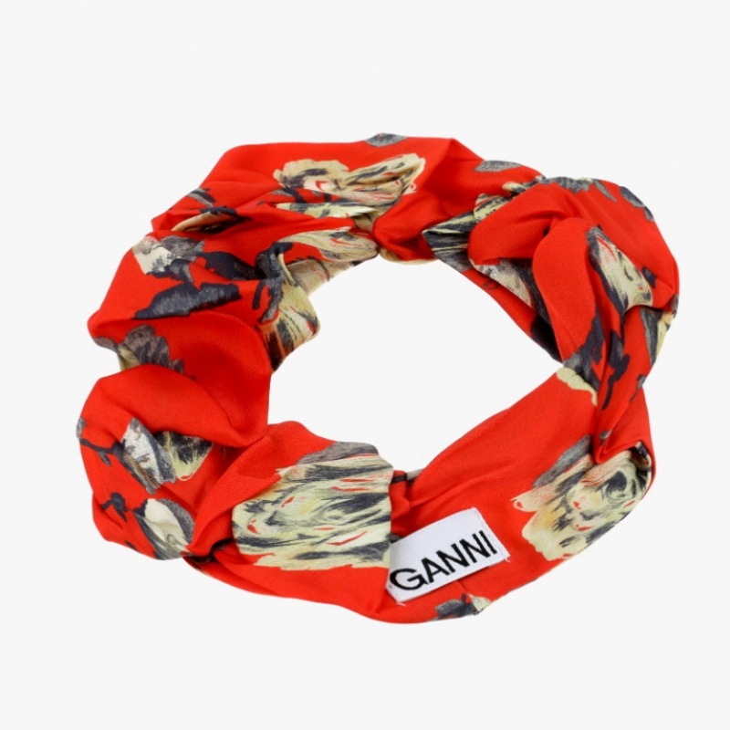 GANNI A6247 034 オレンジフローラルプリントスクランチヘッドバンド