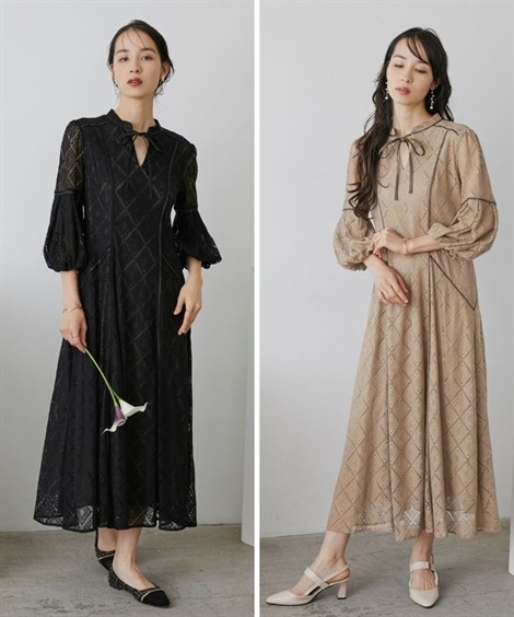 ドレス 結婚式・パーティー・オケージョンドレス フロントリボン使いデザインスリーブ総レースワンピースドレスCallarus ドレス 結婚式・パーティー・オケージョンドレス フロントリボン使いデザインスリーブ総レースワンピースドレスCallarus